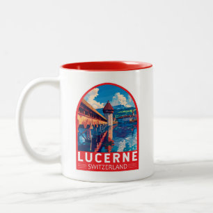 Caneca De Café Em Dois Tons Lucerne Suiça Art Vintage