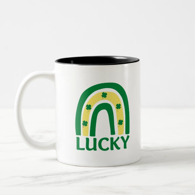 Caneca De Café Em Dois Tons Lucky Shamrock Rainbow St Patricks (Esquerda)