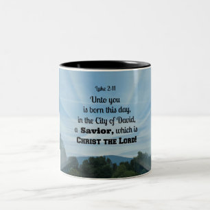 Caneca De Café Em Dois Tons Luke 2:11 Até você é nascer este dia, em