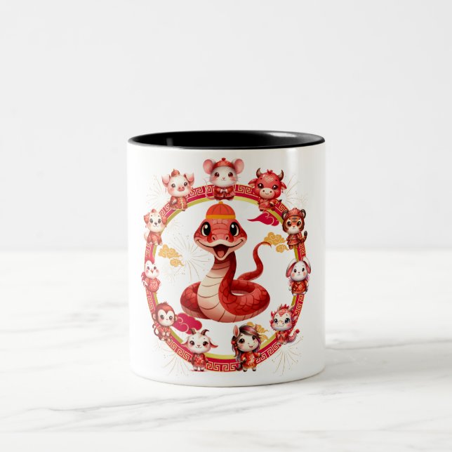 Caneca De Café Em Dois Tons Lunar Chinês, Ano Novo Cobra Design 2 (Centro)