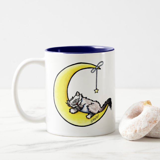 Caneca De Café Em Dois Tons Lunar Love Ragdoll Cat. (Com Donut)