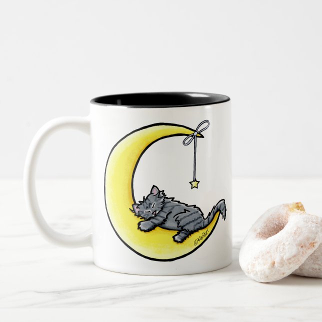 Caneca De Café Em Dois Tons Lunar Love Tabby Cat (Com Donut)