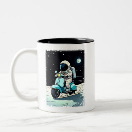 Caneca De Café Em Dois Tons LUNAR SCOOTERIST - Cartoon 2D Divertido de um Astr
