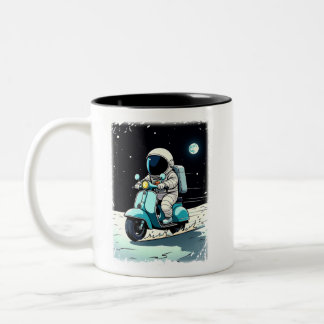 Caneca De Café Em Dois Tons LUNAR SCOOTERIST - Cartoon 2D Divertido de um Astr