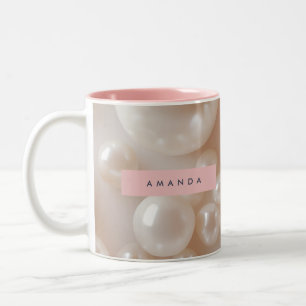 Caneca De Café Em Dois Tons Luxo branco macio de pérolas personalizadas