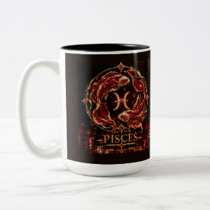 Caneca De Café Em Dois Tons Luxo Peixes Zodíaco Vermelho
