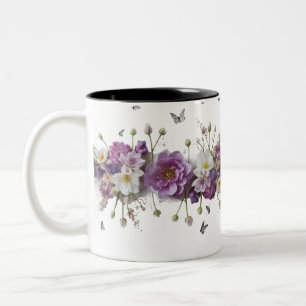 Caneca De Café Em Dois Tons Luxo Roxo Branco Botânico Borboleta Duas-Tons