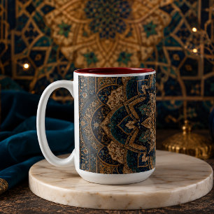 Caneca De Café Em Dois Tons Luxuoso Azul e Dourado Padrão Geométrico Islâmico