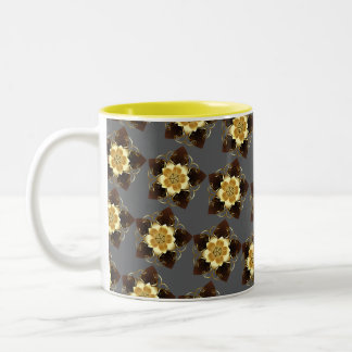 Caneca De Café Em Dois Tons Luxuoso Design Floral Mandala Dourado Ornamental
