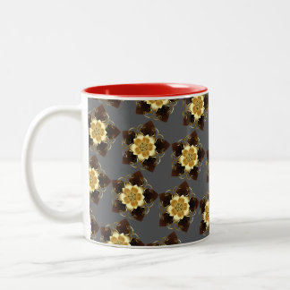 Caneca De Café Em Dois Tons Luxuoso Design Floral Mandala Ornamental Dourado