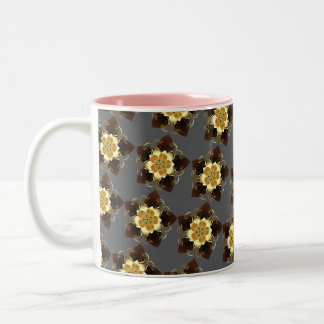 Caneca De Café Em Dois Tons Luxuoso Design Mandala Floral Dourado Ornamental