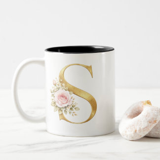 Caneca De Café Em Dois Tons Luxury Gold Floral Letter S Monogram