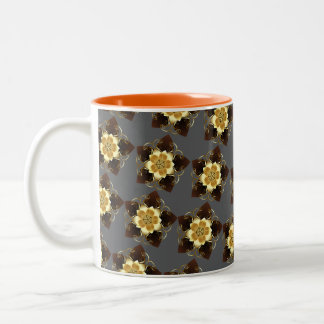 Caneca De Café Em Dois Tons Luxury Golden Floral Mandala Ornamental Design