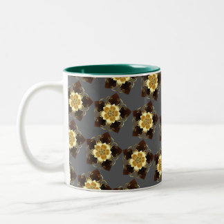 Caneca De Café Em Dois Tons Luxury Golden Floral Mandala Ornamental Design