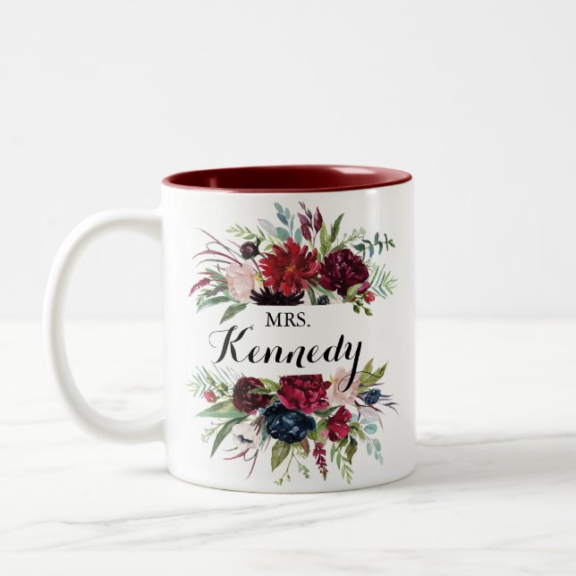 Caneca De Café Em Dois Tons Luxury Whimsical Boho Floral Sra. Newlywn Bride (Esquerda)
