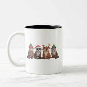 Caneca De Café Em Dois Tons Luzes de Natal Divertidas de Animal Lontra Fofa 
