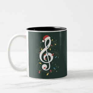 Caneca De Café Em Dois Tons Luzes de Natal em Clave de Sol Amante de Música Mú