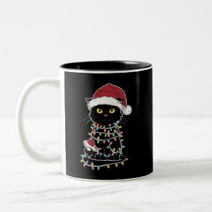 Caneca De Café Em Dois Tons Luzes de Natal para Amante de Gatos Divertidos