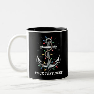 Caneca De Café Em Dois Tons Luzes de Natal Personalizadas Barco à Vela