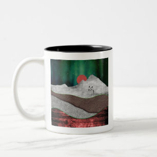 Caneca De Café Em Dois Tons Luzes do Norte Montanhosas