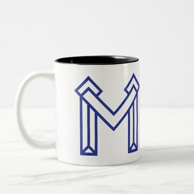 Caneca De Café Em Dois Tons M Geométrico Abstrato Azul  (Esquerda)