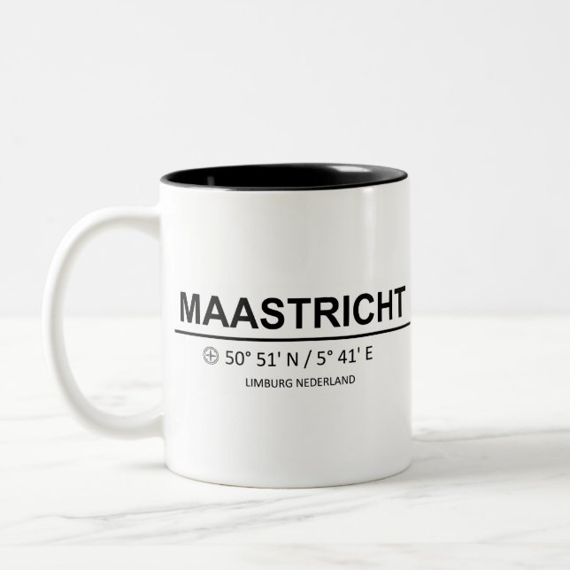 Caneca De Café Em Dois Tons Maastricht Coordinaten - Maastricht Coordinates (Esquerda)