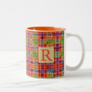 Caneca De Café Em Dois Tons MAC RAE TARTAN Laranja Trilha de Dois Tom + Texto