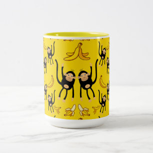 Caneca De Café Em Dois Tons Macaco Cinto E Impressão De Banana