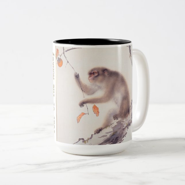 Caneca De Café Em Dois Tons Macaco pintor japonês chinês Zodiac Mug (Frente Esquerda)