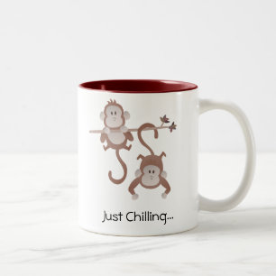 Caneca De Café Em Dois Tons Macacos de desenho animado pendurados