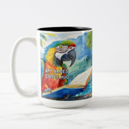 Caneca De Café Em Dois Tons Macaw Lendo o Grande Livro