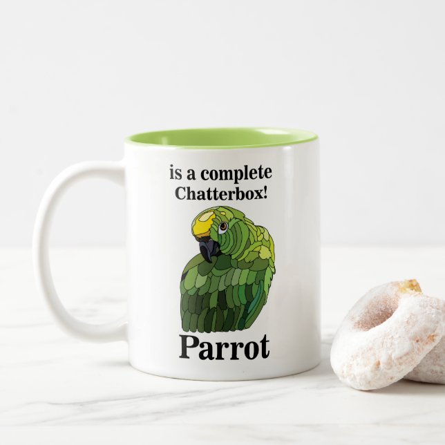 Caneca De Café Em Dois Tons Macaw Parrot Bird Chatterbox Engraçado (Com Donut)