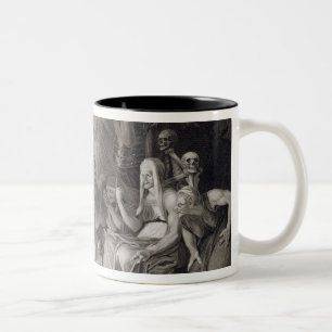 Caneca De Café Em Dois Tons Macbeth, três bruxas e Hecate no ato IV, S
