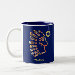 Caneca De Café Em Dois Tons Machu Picchu Estiloso Desenho Artístico em Azul