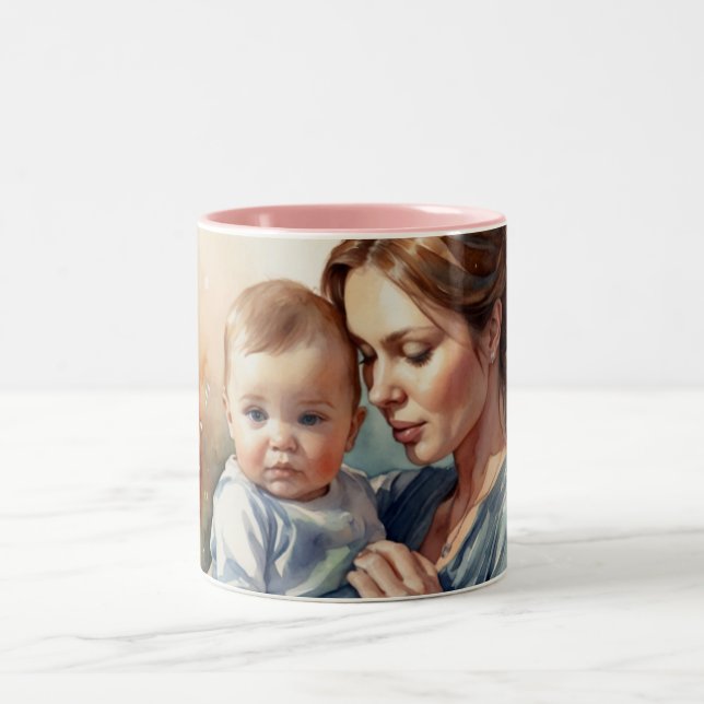 Caneca De Café Em Dois Tons Madre e Bebê Aquarela Arte (Centro)