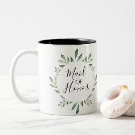 Caneca De Café Em Dois Tons Madrinha de casamento de Aquarela Botânica de Verd