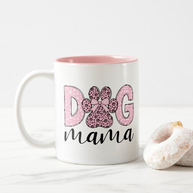 Caneca De Café Em Dois Tons Mãe de Cachorro Rosa (Com Donut)