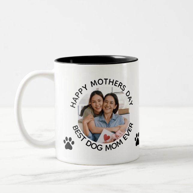 Caneca De Café Em Dois Tons Mãe de Cão Personalizada Foto Pet Feliz Mães (Esquerda)