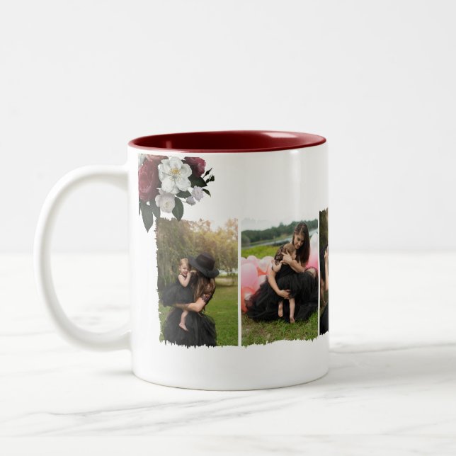 Caneca De Café Em Dois Tons Mãe de Colagem Personalizada de Fotos Monograma Mi (Esquerda)