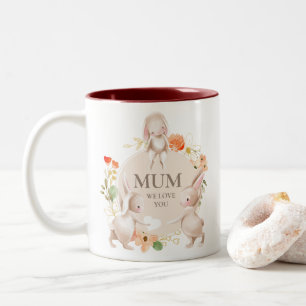 Caneca De Café Em Dois Tons mãe dia de as mães Nós Te Amo Coelhos Coelhos C