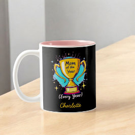 Caneca De Café Em Dois Tons Mãe do Ano | Dia de as mães engraçado e bonito