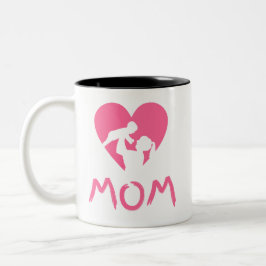 Caneca De Café Em Dois Tons Mãe e Bebê Silhouette: Coração do Amor