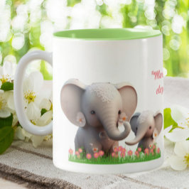 Caneca De Café Em Dois Tons Mãe e Elefante Bebês Bonitos Personalizados