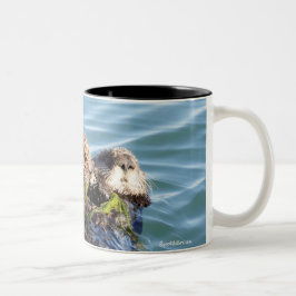 Caneca De Café Em Dois Tons Mãe e filhote de cachorro da lontra de mar com