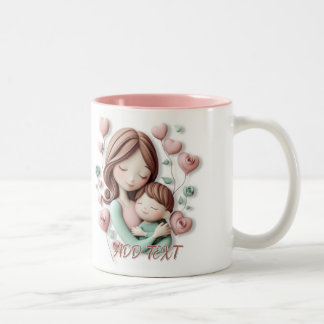 Caneca De Café Em Dois Tons Mãe e Menino - Arte Cerâmica 3D