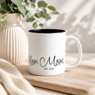 Caneca De Café Em Dois Tons Mãe Estabeleceu Roteiro Preto Personalizado Ano