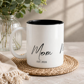 Caneca De Café Em Dois Tons Mãe Estabelecida Escrito Preto Presente para Nova