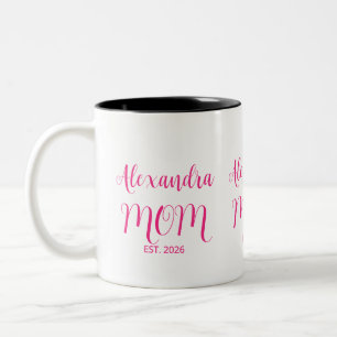Caneca De Café Em Dois Tons Mãe Estabelecida Nome em Letra Script Rosa Café Tw