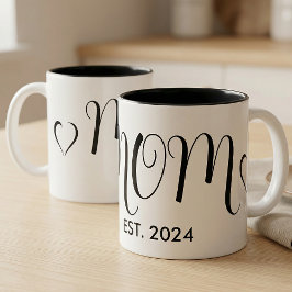 Caneca De Café Em Dois Tons Mãe Estabelecida Novo Grande Coração de Letra Maiú