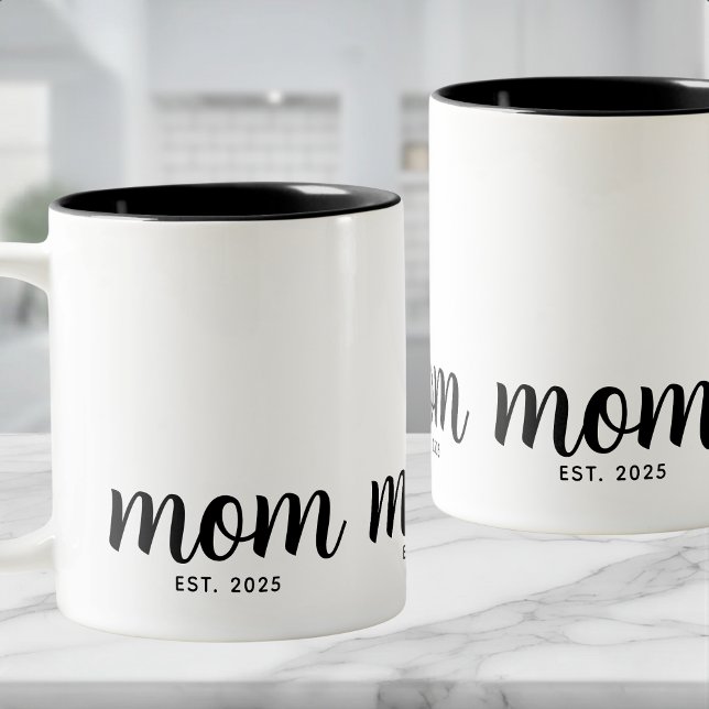 Caneca De Café Em Dois Tons Mãe Estabelecida Script Preto Novo Presente de Mãe (Criador carregado)